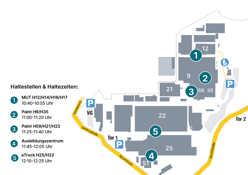 Haltestellen inklusive Zeiten